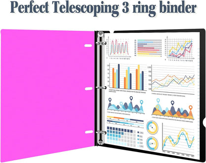 Telescoping 3 Ring Binder - 4PCS, Portable Plastic Binder with Telescoping Spine ，0.75 Inch 3 Ring Binder with Foldable Front Cover Holds 8.5" X 11" Paper for School,Office and Homes