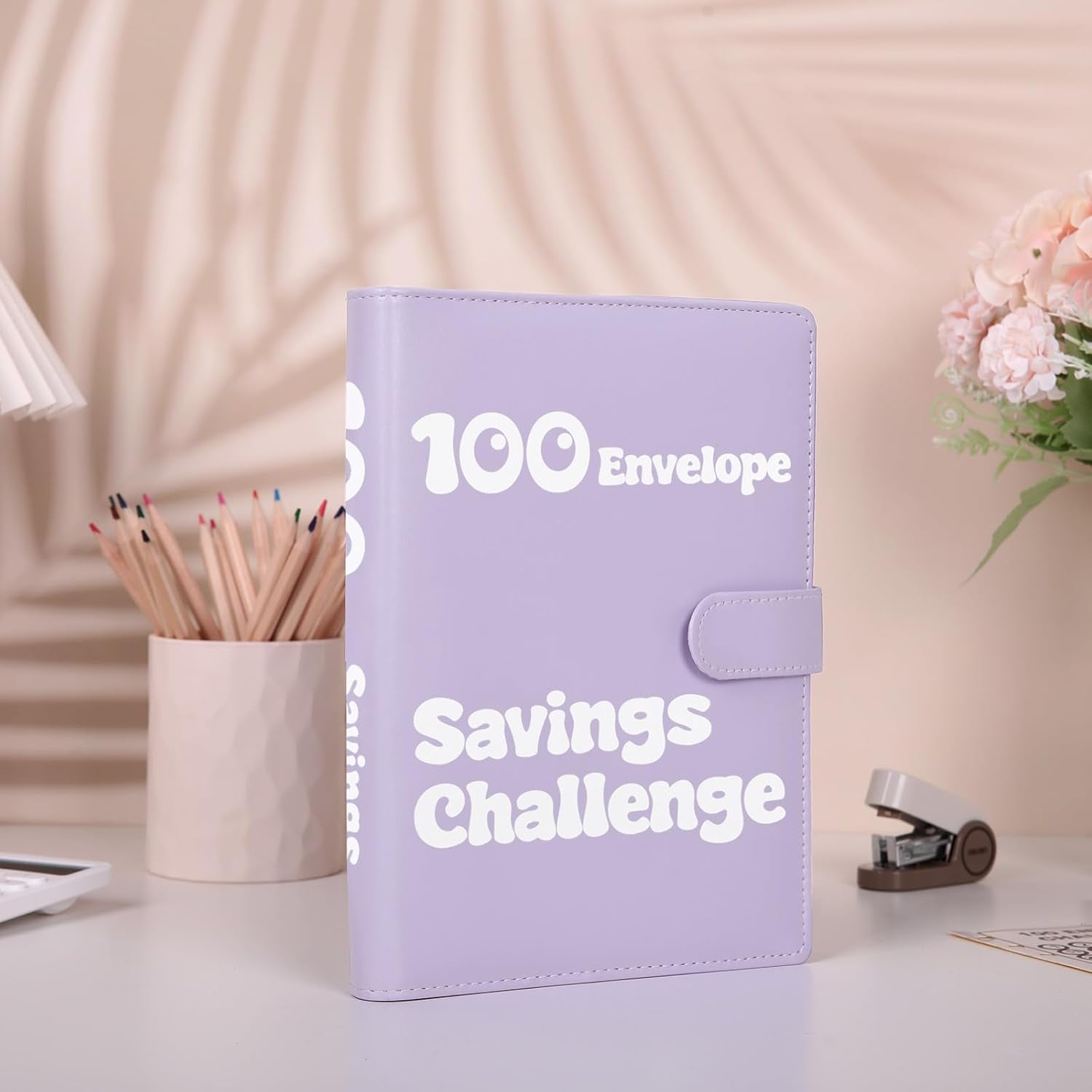 100 Envelopes Money Saving Challenge Binder, A5 Money Saving Budget Binder with Cash Envelopes, Savings Challenges Book for Planning and Saving $5050, Light Purple