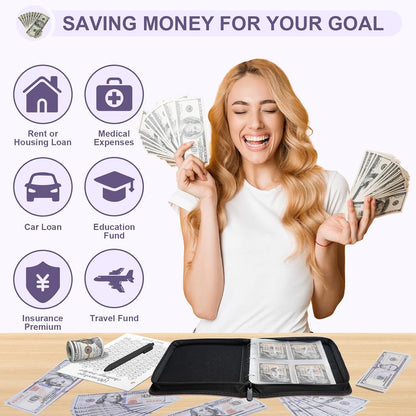 100 Envelopes Money Saving Challenge - Budget Binder Money Saving Challenge Book to save $5,050 with Cash Envelopes, A5 Binder for Money Saving Challenge Book, Purple