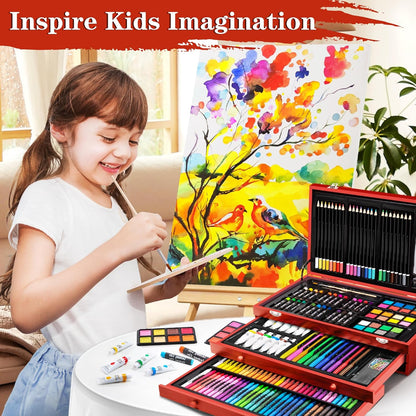 Art Supplies, 269 Piece Deluxe Art Set with 6 Drawing Pads, Watercolor Paints, Crayons, Colored Pencils Set in Wooden Case, Creative Gifts for Artists Adults Kids