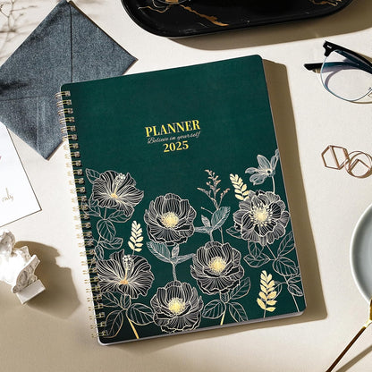 2025 Planner - 2025 Planner Weekly and Monthly from January 2025 to December 2025, 8" X 10", Weekly Planner 2025 with Flower Cover, Green