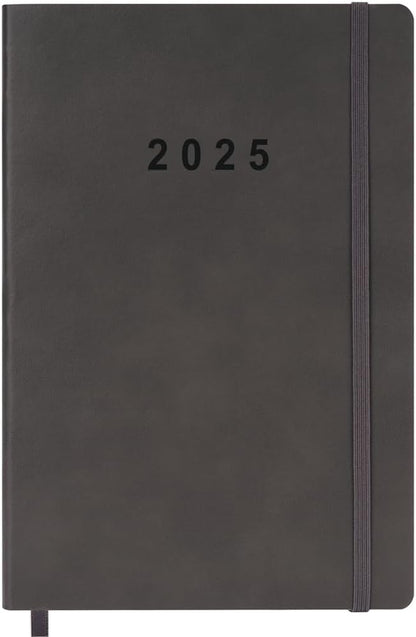 2025 Planner - Weekly and Monthly Planner Jan 2025 - Dec 2025, Holidays, Contacts and Notes Pages, Vegan Leather Cover, Elastic Closure, 5.5”X8.25”, Grey