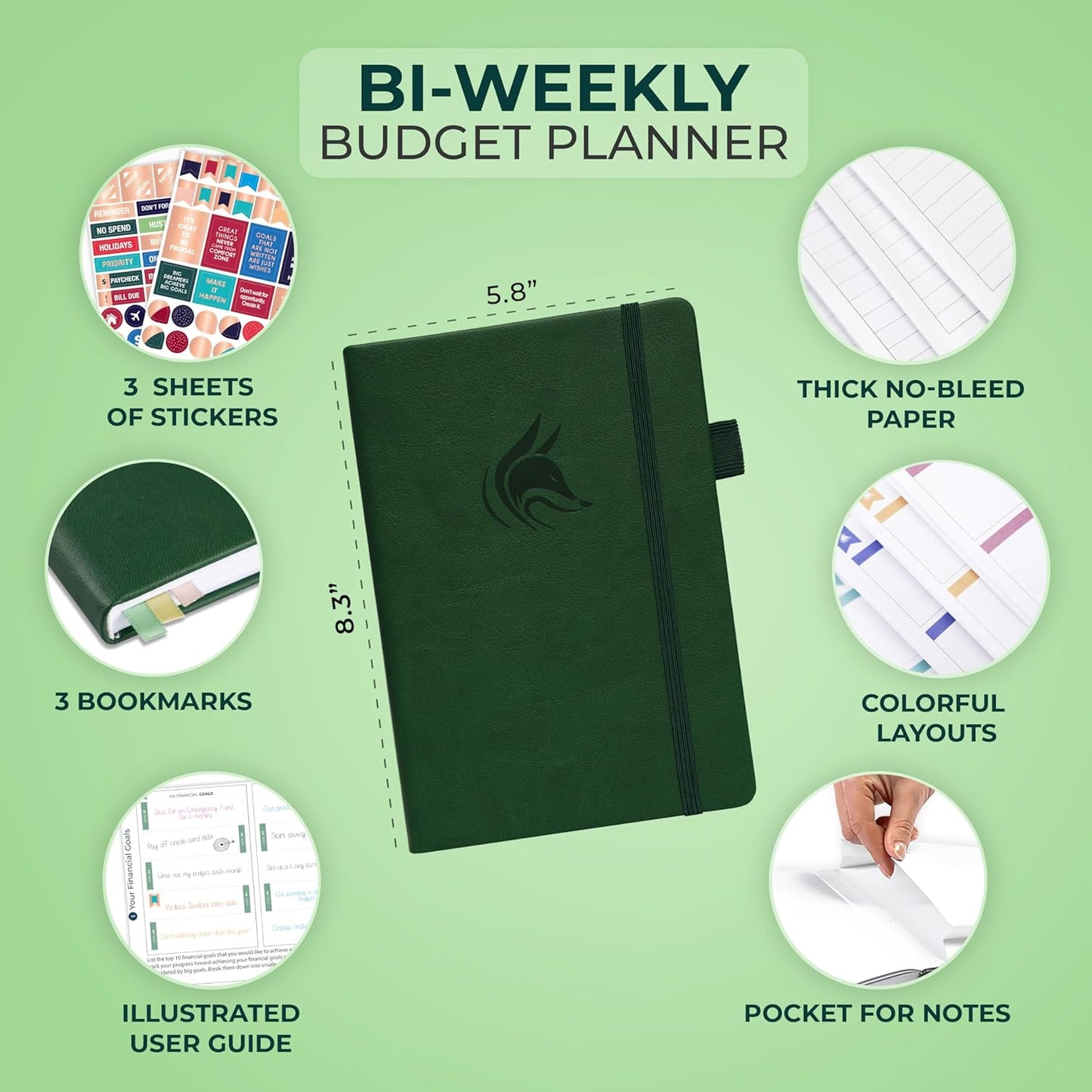 Bi Weekly Budget Planner – Undated Financial Organizer Book – Expense Tracker, Budgeting & Bill Notebook, A5 (Dark Green)