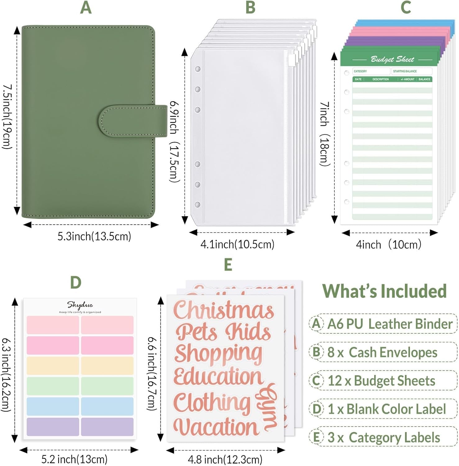 Budget Binder with 8Pcs Zipper Envelopes,Money Organizer for Cash with 12Pcs Expense Sheets & 24 Rose Gold Sticky Labels