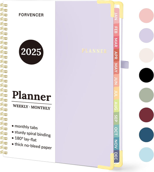 2025 Weekly and Monthly Planner (January 2025 - December 2025), 8.5" X 11", Hardcover 2025 Calendar Planner with Tabs, Spiral Daily Agenda Book with Inner Pocket, Cute Planner Organizer Notebook for Office Home School, A4, Purple