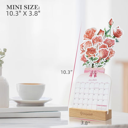 Floral Desk Calendar 2024-2025, Mini Monthly Standing Flip Motivational Rose Decorative Calendars, from July 2024 to June 2025, 12 Months, Home Office Decor Desk Accessories Pink