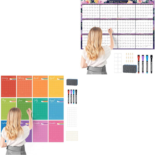 Dry Erase Wall Calendar 2025-2026 Large Laminated Calendar 32'' X 48'' Yearly Office Horizontal 24 Month Calendar, Use July 2025 - June 2026