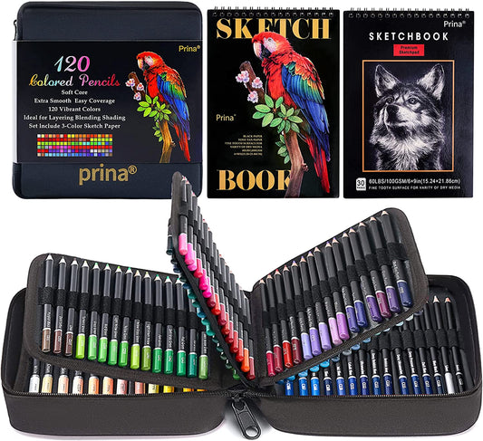 Art Supplies 120 Colors Colored Pencils Set for Adults Coloring Books with Sketchbook, Professional Vibrant Artists Coloring Pencils for Drawing Sketching Blending Shading, Soft Core Oil Based