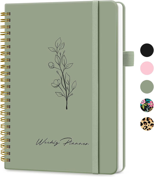 Undated Weekly Planner, Weekly to Do List Notebook with Goal & Habit Tracker Organizer, A5 Weekly Planner Notebook with Spiral Binding, 6.1" X 8.2" - Green