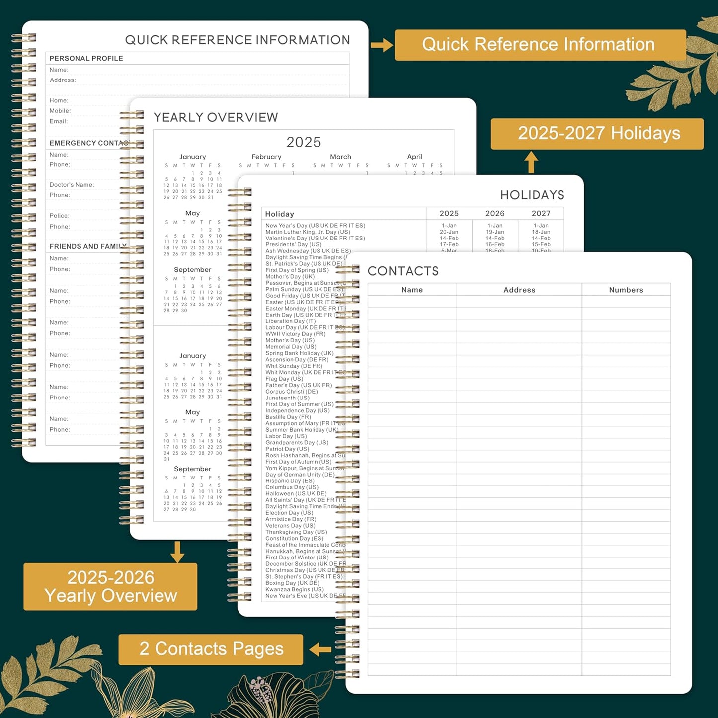 2025 Planner - 2025 Planner Weekly and Monthly from January 2025 to December 2025, 8" X 10", Weekly Planner 2025 with Flower Cover, Green