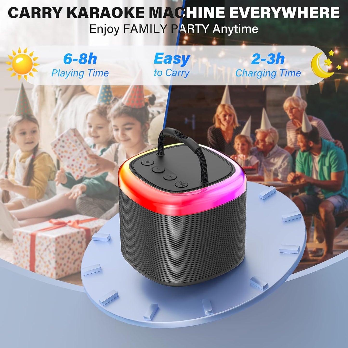 Mini Karaoke Machine for Kids: Portable Bluetooth Speaker with Wireless Microphone for Kids & Adults - Ideal Christmas Birthday Gift Music Toys for Girls Boys 4 5 6 7 8 9 10 11 12+ Years Old