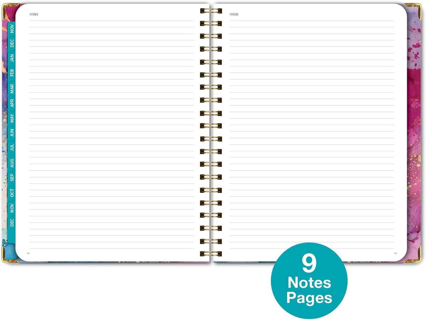 HARDCOVER 2025 Planner, 8.5"X11": 14 Months (November 2024 - December 2025), Daily Weekly Monthly Planner, Yearly Agenda, Bookmark, Pocket Folder and Sticky Note Set (Rainbow Gold Marble)