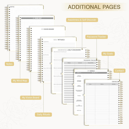 Undated Daily Planner 2024-2025 Spiral Bound, 8.5 X 11 Weekly Monthly Life Planner, A4 Linen Hardcover Organizer Planner with Stickers, Beige