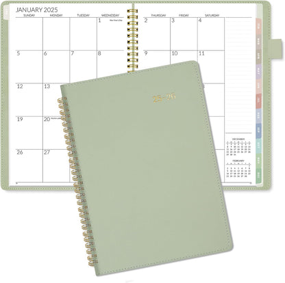 2025-2026 Monthly Planner 7.3"X10.1" - 2-Year (Jan 2025 - Dec 2026), Vegan Leather Cover Monthly Planner Year Calendar, Sage Green