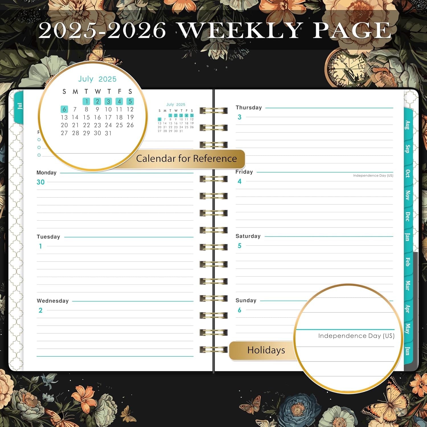 Planner 2025-2026 - Academic Planner 2025-2026, July 2025 - June 2026, 6.4" X 8.5", 2025-2026 Planner Weekly and Monthly with Tabs, Back Pocket + Thick Paper - Butterfly