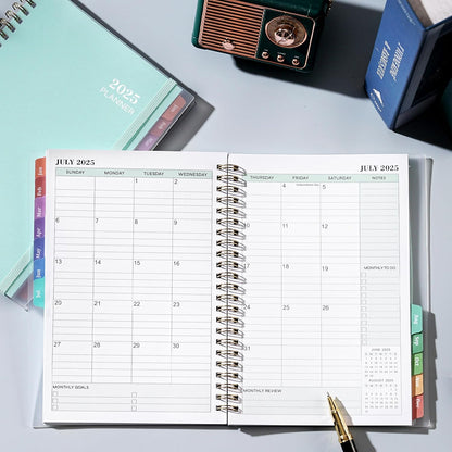 2025 Planner - 2025 Planner Daily Weekly Monthly, Jan 2025 to Dec 2025, 6.4'' X 8.5'', Calendar 2025 Planner with Transparent PP Cover, Green Ink Pages, Colorful Monthly Tabs, Back Pocket