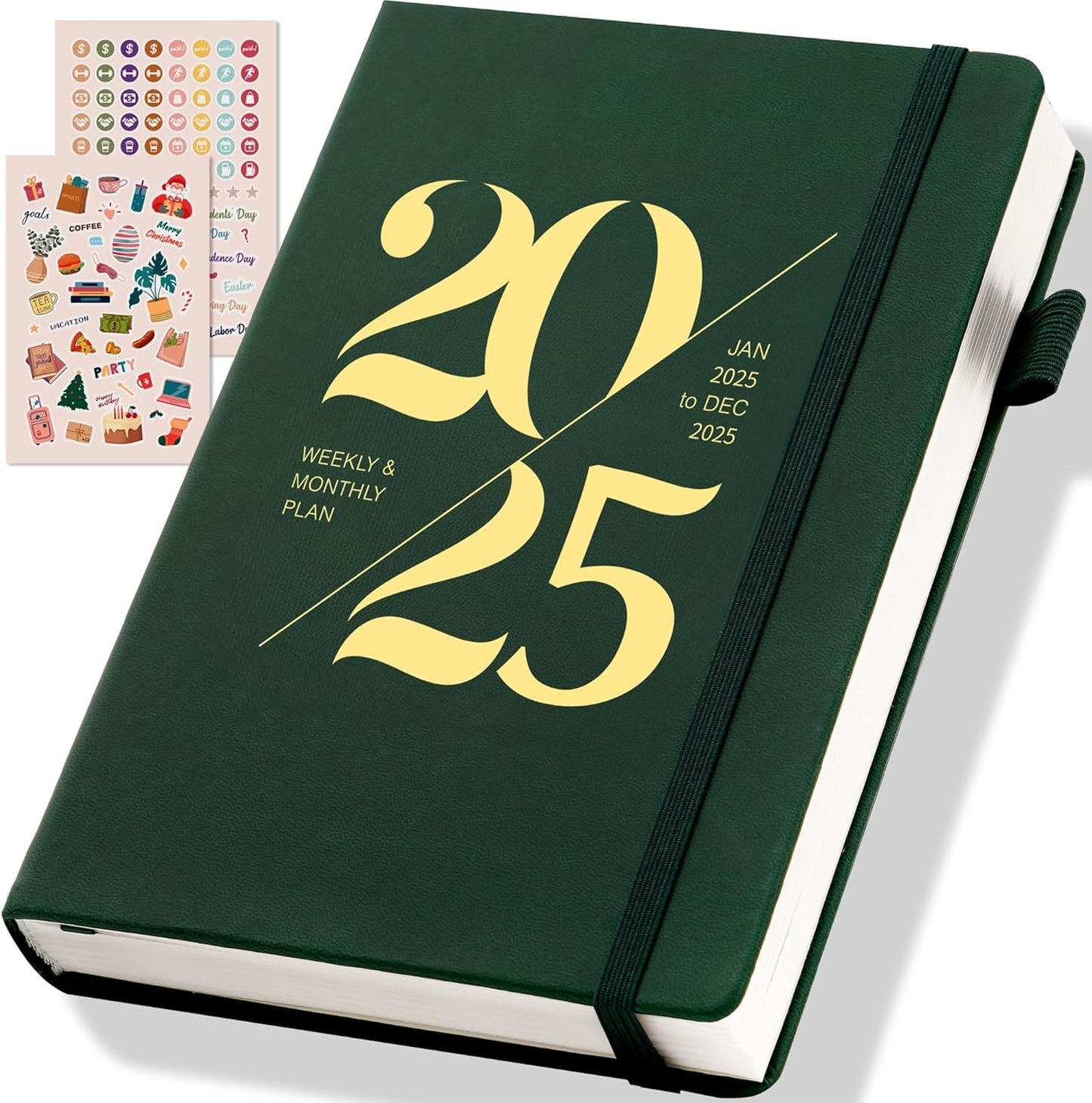 2025 Planners for Women 2025 Planner Weekly and Monthly with Stickers& Pocket Hardcover Leather 2025 Calendar Monthly Daily Planner Agenda for Men, 5X8, Green