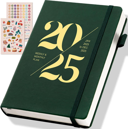 2025 Planners for Women 2025 Planner Weekly and Monthly with Stickers& Pocket Hardcover Leather 2025 Calendar Monthly Daily Planner Agenda for Men, 5X8, Green