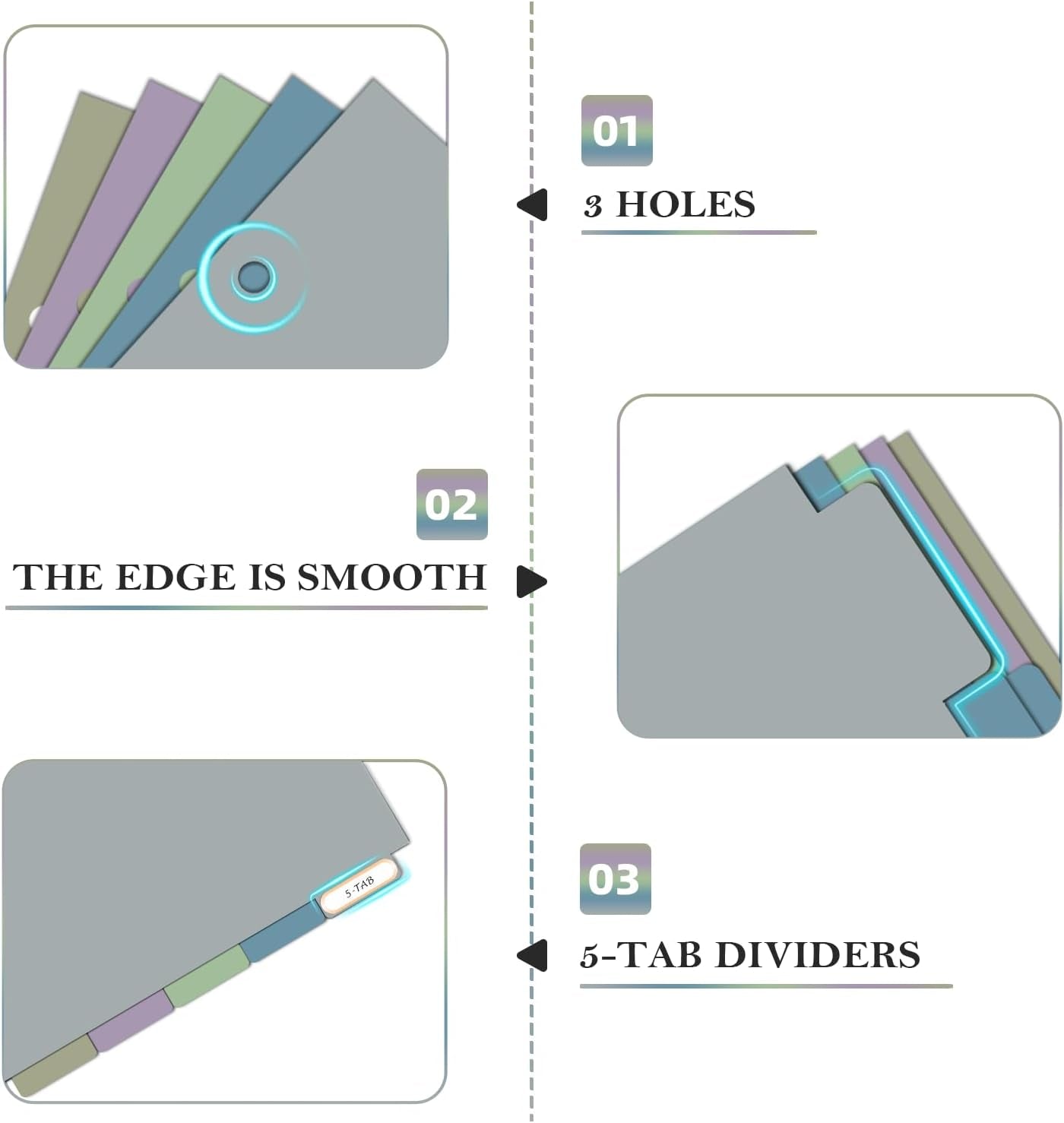 Mini Binder Dividers with Tabs，Durable Paper Dividers for 3 Ring Mini Small Binder，5 Tab(5.5" * 8.5")