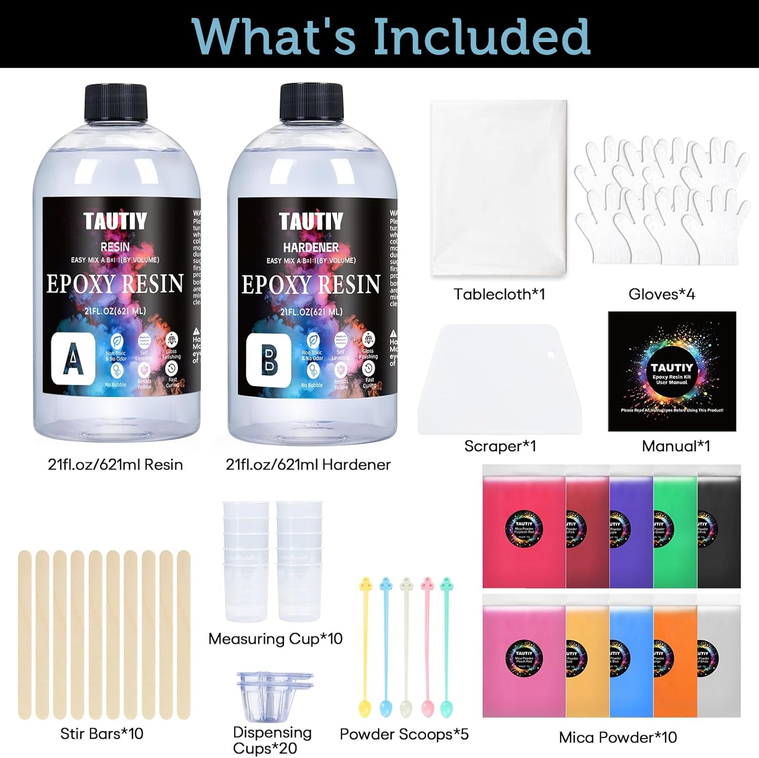 Epoxy Resin 42OZ, Crystal Clear Epoxy Resin Kit, No Bubble No Yellowing Easy Mix 1:1 for DIY Jewelry Making of the Art Resin & Casting Resin, Jewelry Making, Wood & Resin Molds(21Oz X 2)