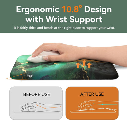 Mouse Pad with Wrist Rest Ergonomic Computer Comfortable Pain Relief Elevated Mousepad Wrist Support Green Gold