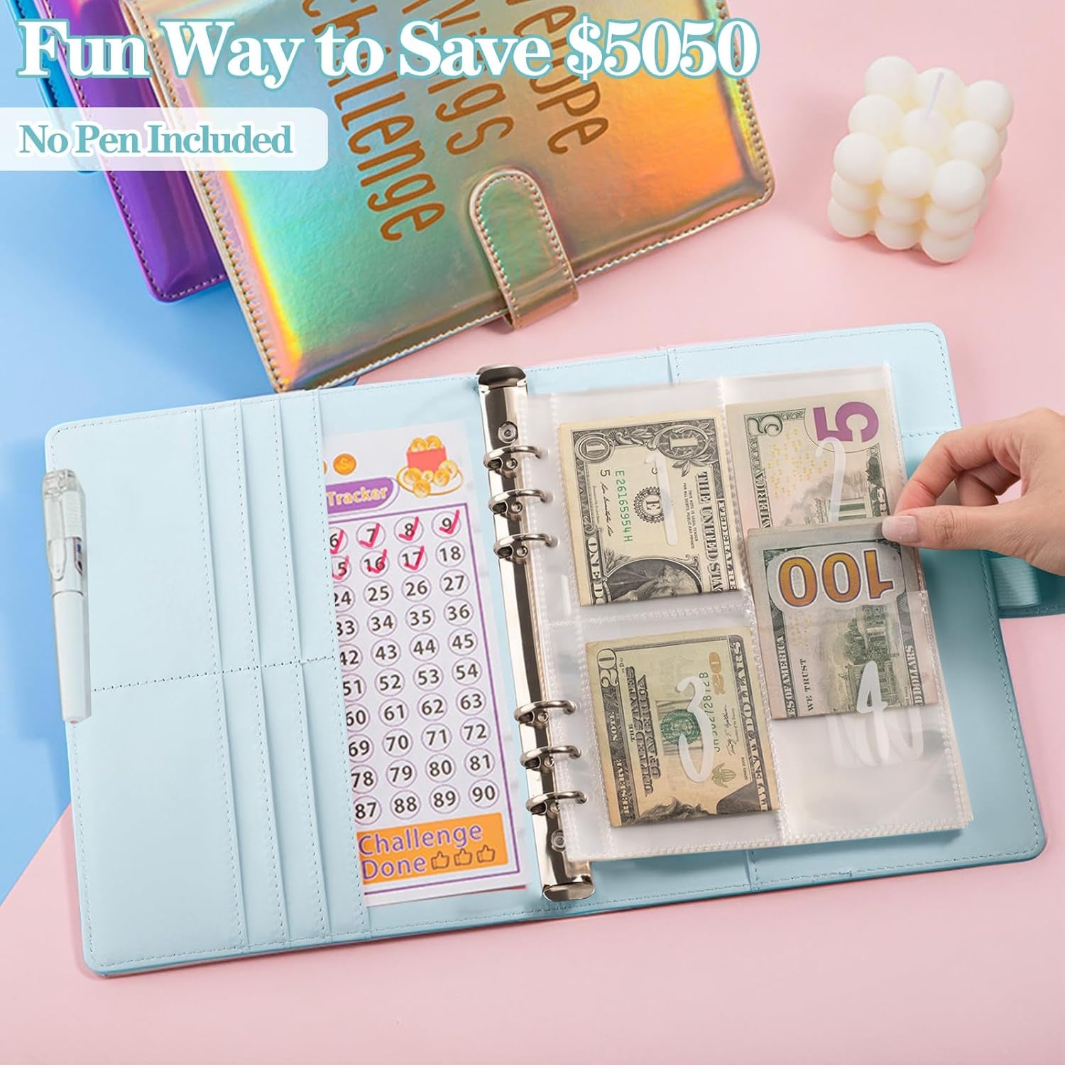 100 Envelopes Money Saving Challenge, A5 Money Saving Budget Binder with Cash Envelopes, Saving Challenge Book - Easy and Fun Way to save $5,050, (Black)