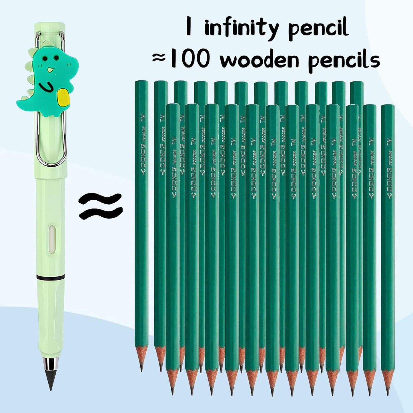 10PCS Infinity Pencils, Everlasting Inkless Pencil with Eraser, Cute Forever Pencil with 10PCS Replacement Nibs,Unlimited Writing Eternal Pencils for Student Writing Drawing