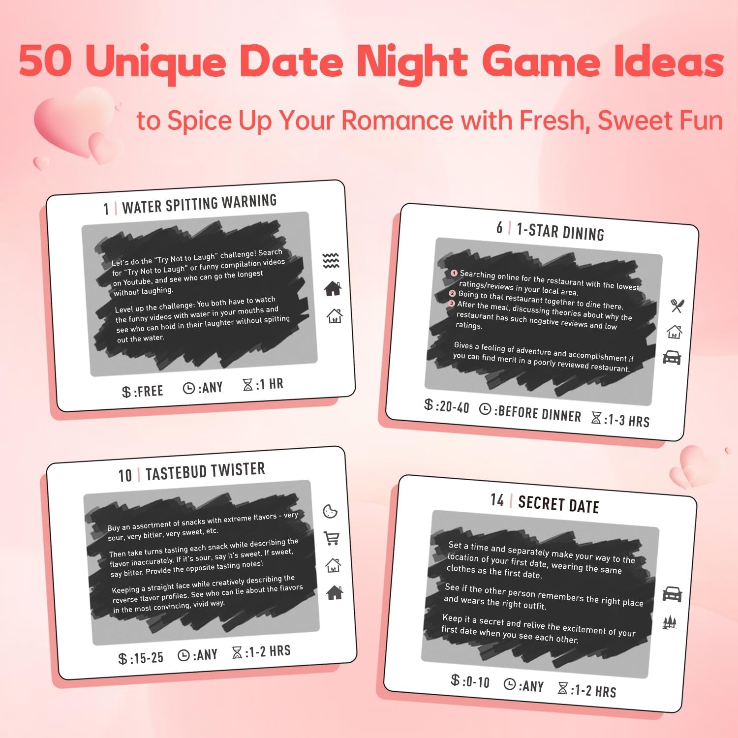 50 Fun & Romantic Scratch off Date Ideas for Couples, Gifts for Him, Her, Husband, Boyfriend, Men - Couples Gift Ideas for Christmas, Valentine'S Day, Anniversary, Wedding