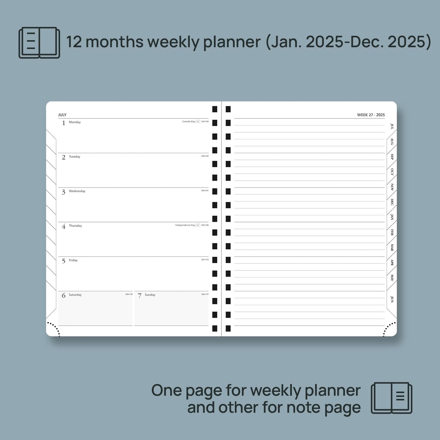 2025 Planner Weekly Notebook [Medium Size 8.5''X 6.5''] - Agenda 2025 Appointment Book with Monthly Tabs, Spiral Soft Cover Calendar, Inner Pocket, 100 GSM - Soft Pink