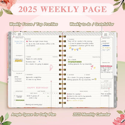 Planner 2025-2025 Planner Weekly and Monthly, Jan. 2025 – Dec. 2025 Hardcover Calendar Planner 2025 for Women Spiral Bound, Inner Pocket, 6”×8.5”