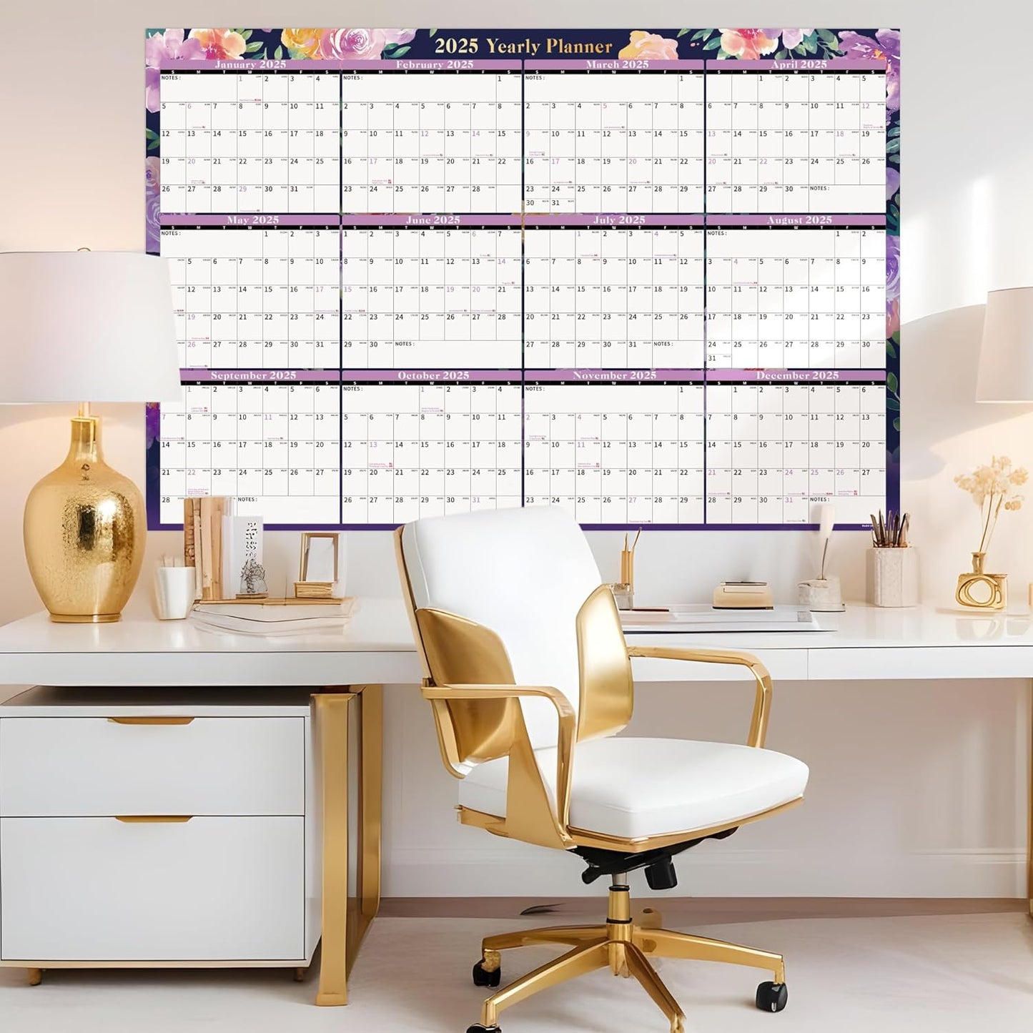 Dry Erase Wall Calendar 2025-2026 Large Laminated Calendar 32'' X 48'' Yearly Office Horizontal 24 Month Calendar, Use July 2025 - June 2026