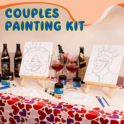 13 Pcs Sip and Paint Kit Valentines Couple Painting Kit Supplies Canvas Painting Art Painting Set Pre Drawn Blank Stretch Canvas Kit for Couple Date Night Party (Afro King Queen,8X10)