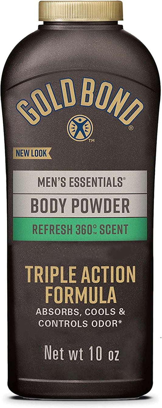 Men'S Essentials Talc-Free Body Powder, 10 Oz., Refresh 360 Scent, Wetness Protection