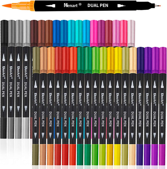 Dual Markers Brush Pens, 36 Fine Point Art Marker, Double Tip Colored Pen for Adult Coloring Hand Lettering, School Classroom Art Suppliers