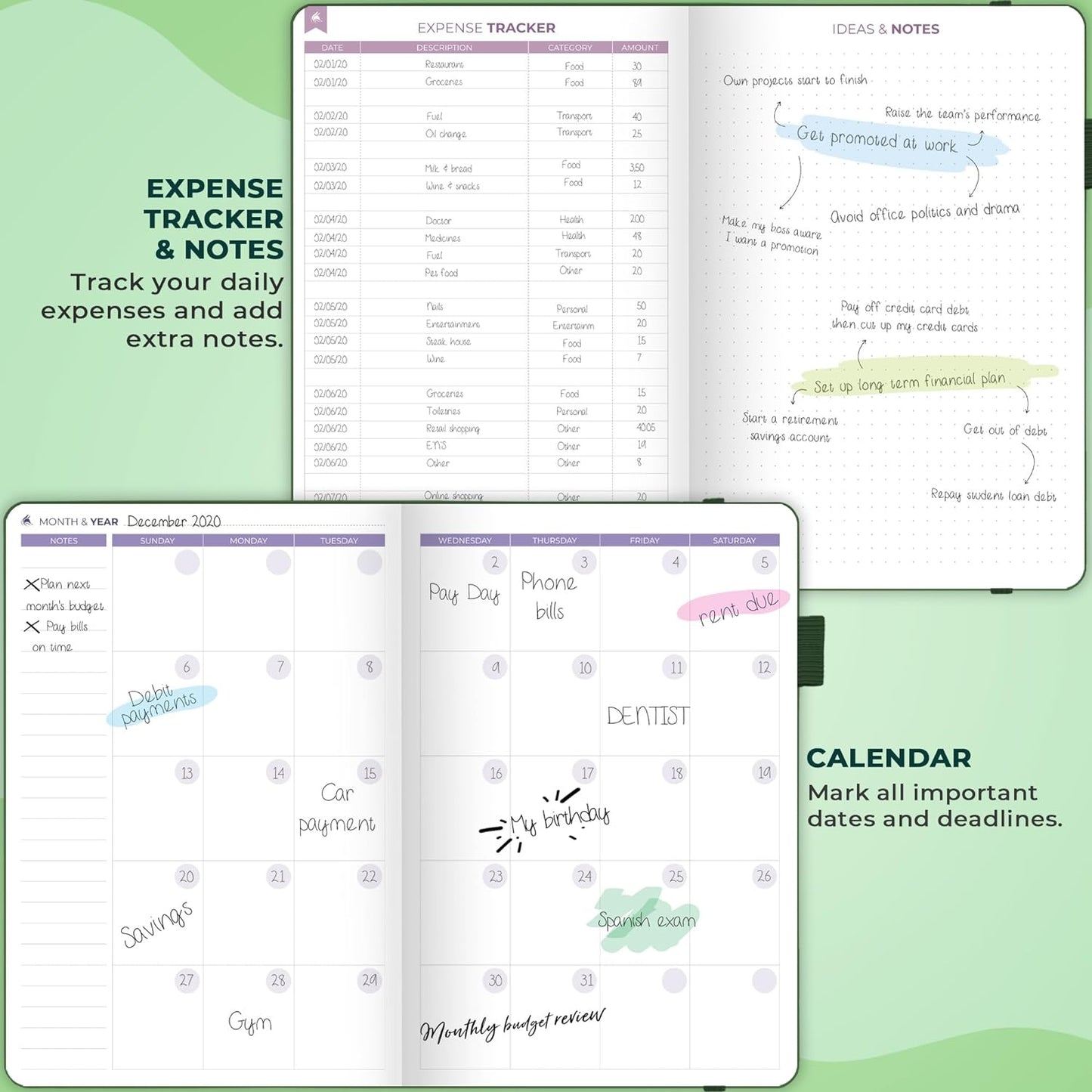 Bi Weekly Budget Planner – Undated Financial Organizer Book – Expense Tracker, Budgeting & Bill Notebook, A5 (Dark Green)