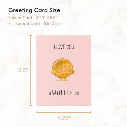 Valentines Day Anniversary Card for Her Him/Girlfriend Wife/Husband Boyfriend, Friendship Thank You Birthday Vday Kawaii Greeting Card (I Love You a Waffle Lot)