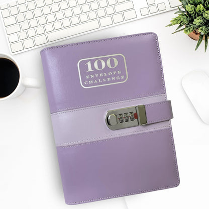 100 Envelopes Money Saving Challenge Binder with Code Lock, and Laminated Tracker, A5 Budget Binder with Cash Envelopes, Easy and Fun Way to save $5050 (Purple)