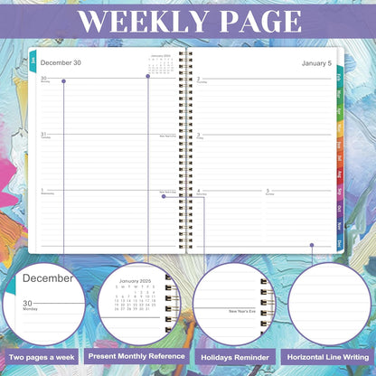 2025 Planner - 2025 Planner Weekly and Monthly, Planner 2025, 9" X 11", Jan 2025 - Dec 2025, Colorful Monthly Tabs, Twin-Wire Binding, Holidays, Back Pocket