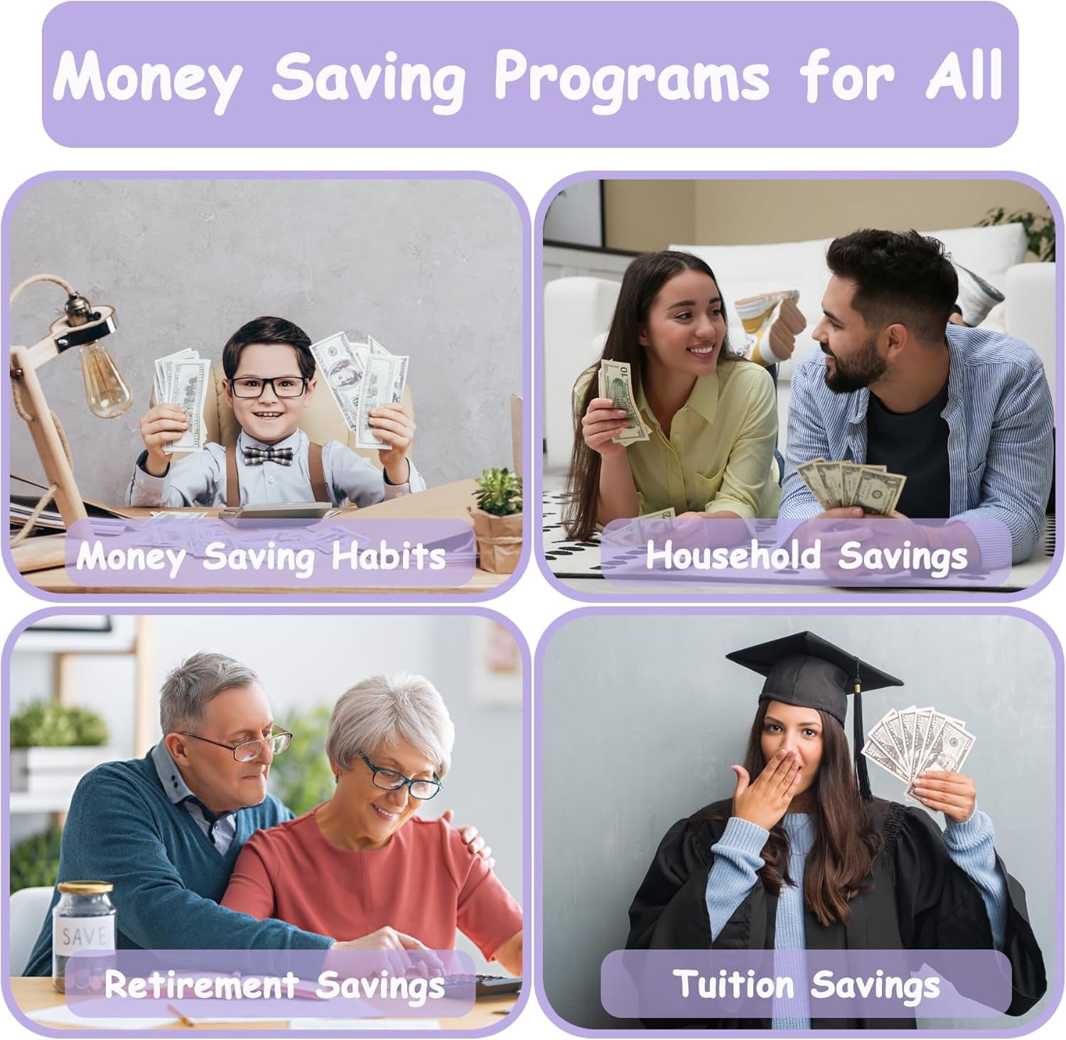 52 Week Money Saving Challenge Binder with Cash Envelopes, A5 Budget Binder Savings Challenges Book with 4 Saving Challenge Tracker to save $5,200 and $2,600 and $10,000 and DIY, Purple