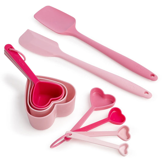 10 Piece Gadget Set, Includes Measuring Cups, Measuring Spoons, and 2 Silicone Spatulas, Pink