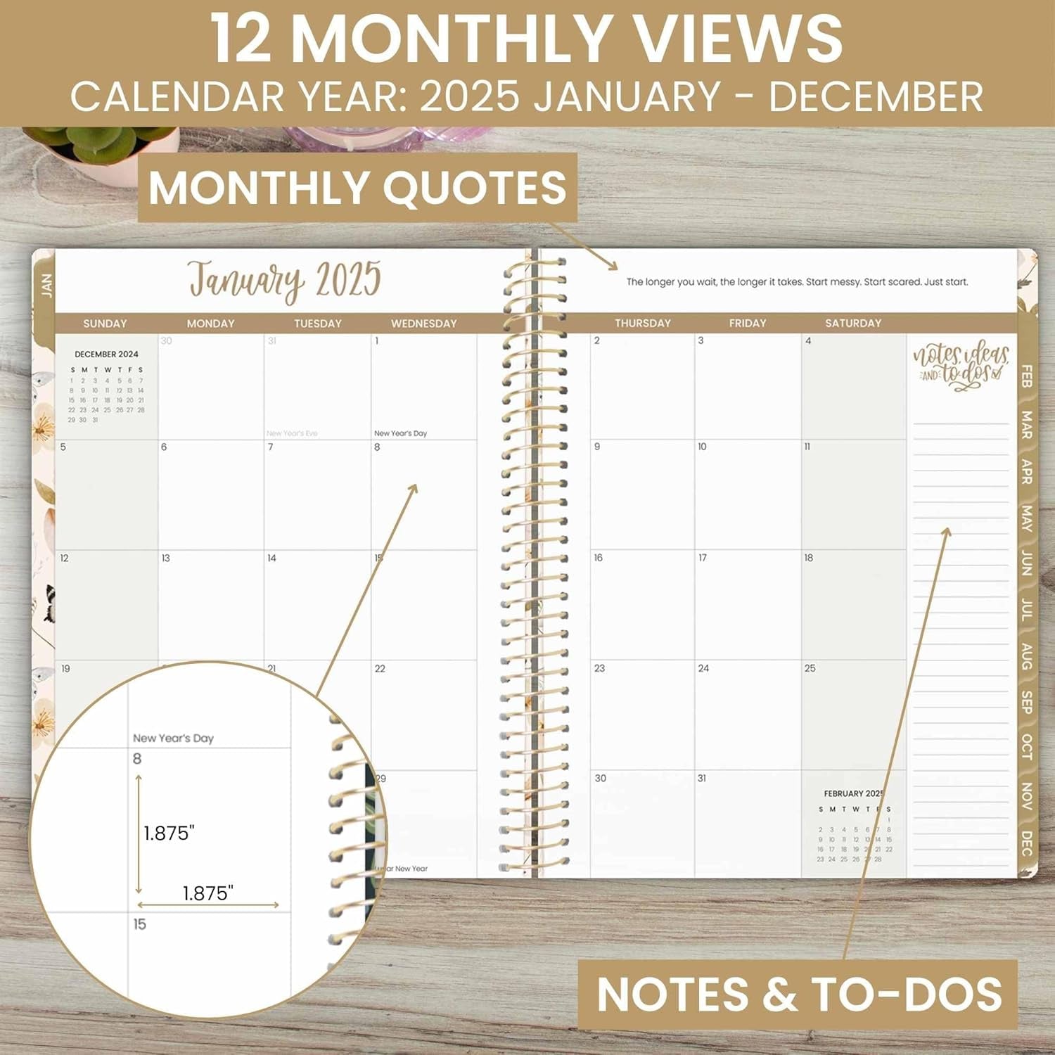 2025 (8.5" X 11") Calendar Year Day Planner (January 2025 - December 2025) - Weekly/Monthly Dated Agenda Organizer with Stickers & Tabs - Butterfly Garden