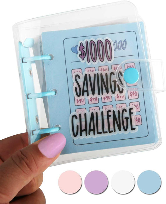 Mini Money Saving Binder, save $1000 Envelopes Money Saving Challenge Book, Portable (Blue, 1)