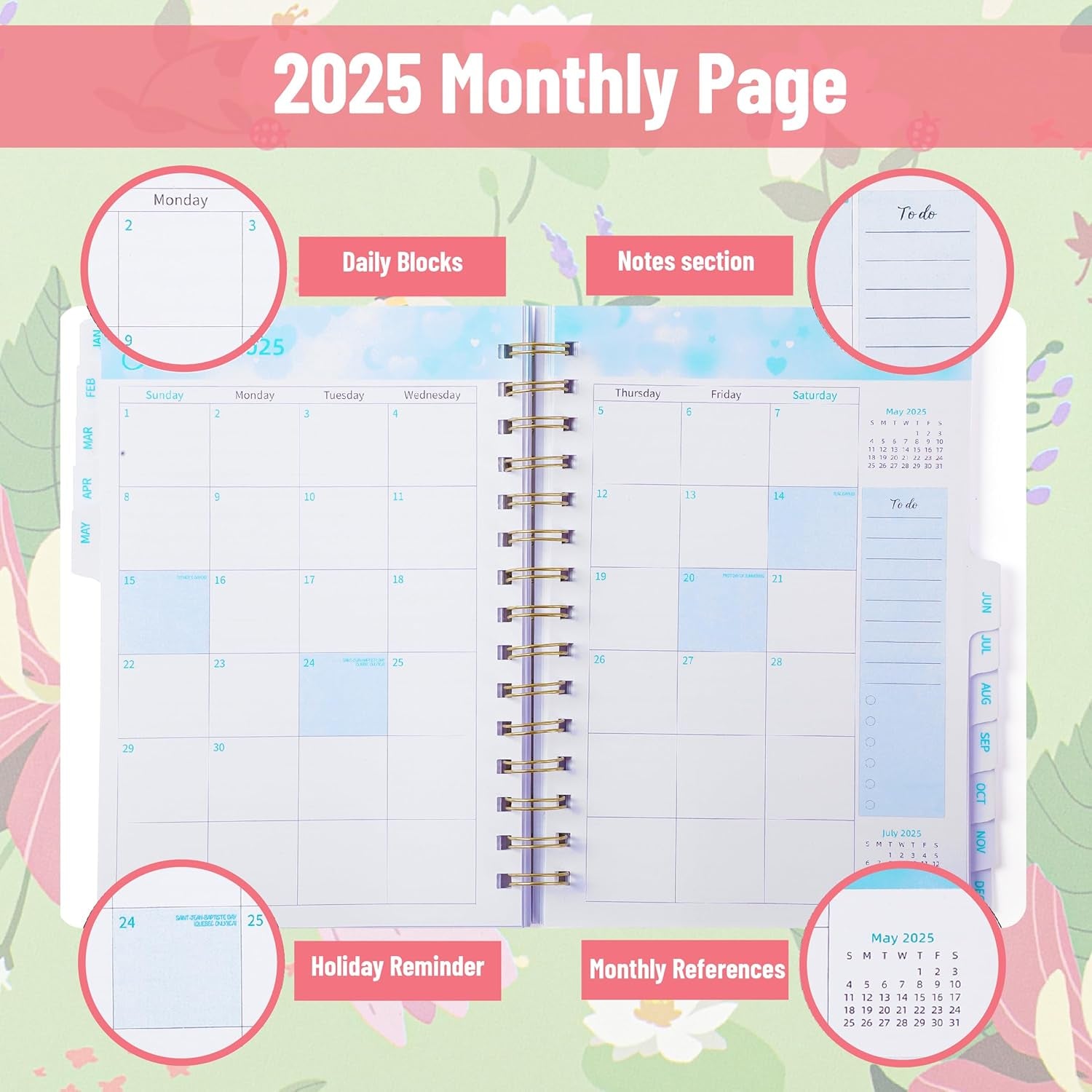 - 2025 Planner, 6.4"X8.5", Garden Mint, 2025 Planner Weekly and Monthly, 2025 Weekly Planner 2025, 2025 Monthly Planner 2025 Calendar Monthly Planner 2025, Christmas Gift