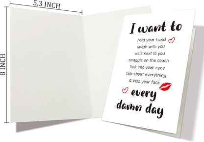 Rude Miss You Greeting Card, Romantic Long Distance Relationship Card, Valentine'S Day LDR Card, Deployment Card for Him Her Fiance, I Want to Kiss You Face Every Damn Day