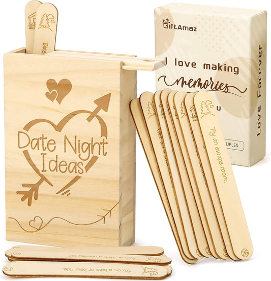 60 Date Night Ideas for Couples - Couples Games Wooden Date Idea Box for Couples Activities, Romantic Small Wedding Gifts for Couples, Newlywed, Wife or Husband on 5Th Anniversary