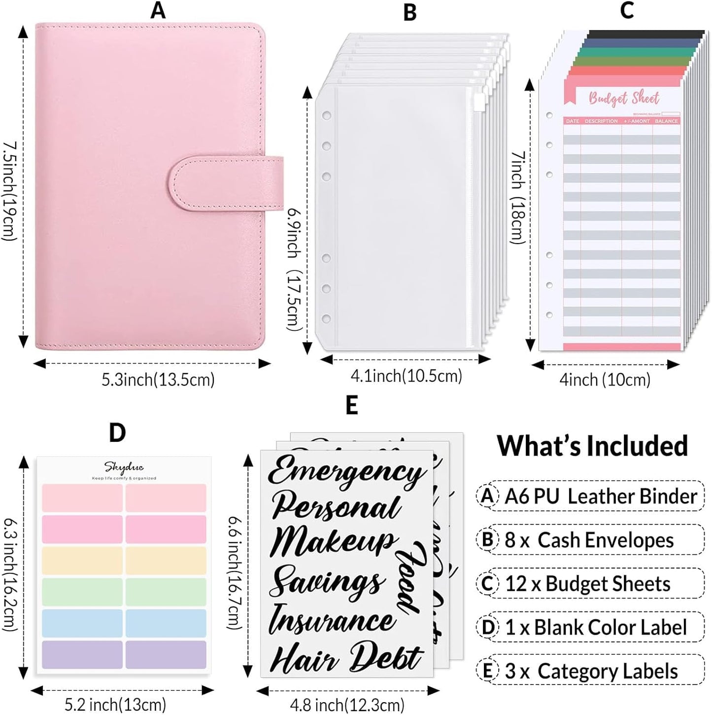 Budget Binder, Money Saving Binder with Zipper Envelopes, Cash Envelopes and Expense Budget Sheets for Budgeting