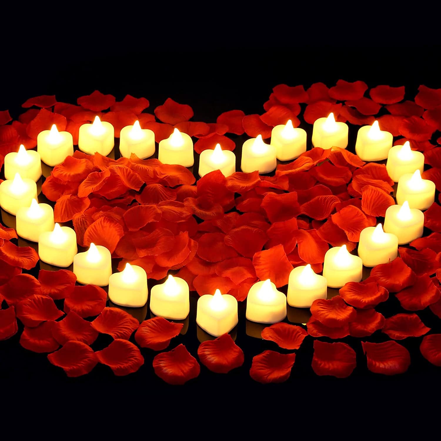 2000 Pieces Artificial Rose Petals with 24 Pieces LED Tea Lights Candles, Romantic Decorations Special Night Set for Valentine'S Day, Wedding Anniversary or Table Décor