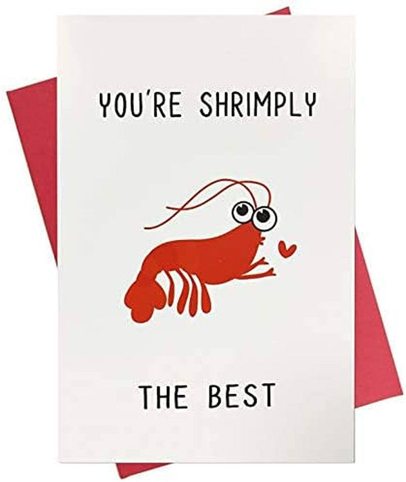 Funny Birthday Card, Cute Anniversary Card for Husband Wife GF BF, Shrimply the Best Love Card for Him or Her