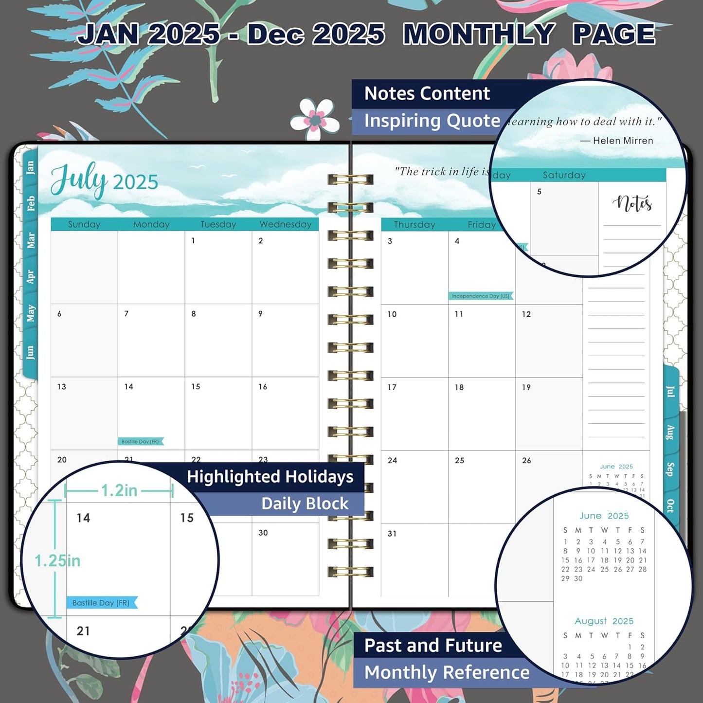 2025 Planner - Weekly & Monthly Planner 2025 with Monthly Tabs, Jan 2025 - Dec 2025, 6.3" X 8.4", Flexible Hardcover with Thick Paper, Elastic Closure, Inner Pocket