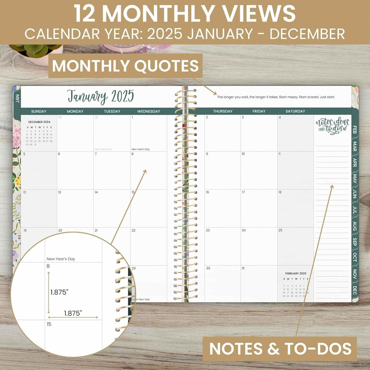 2025 Planner (8.5" X 11") Calendar Year Day Planner (January 2025 - December 2025) - Weekly & Monthly Dated Agenda Organizer with Stickers & Tabs - Garden Party, Beige